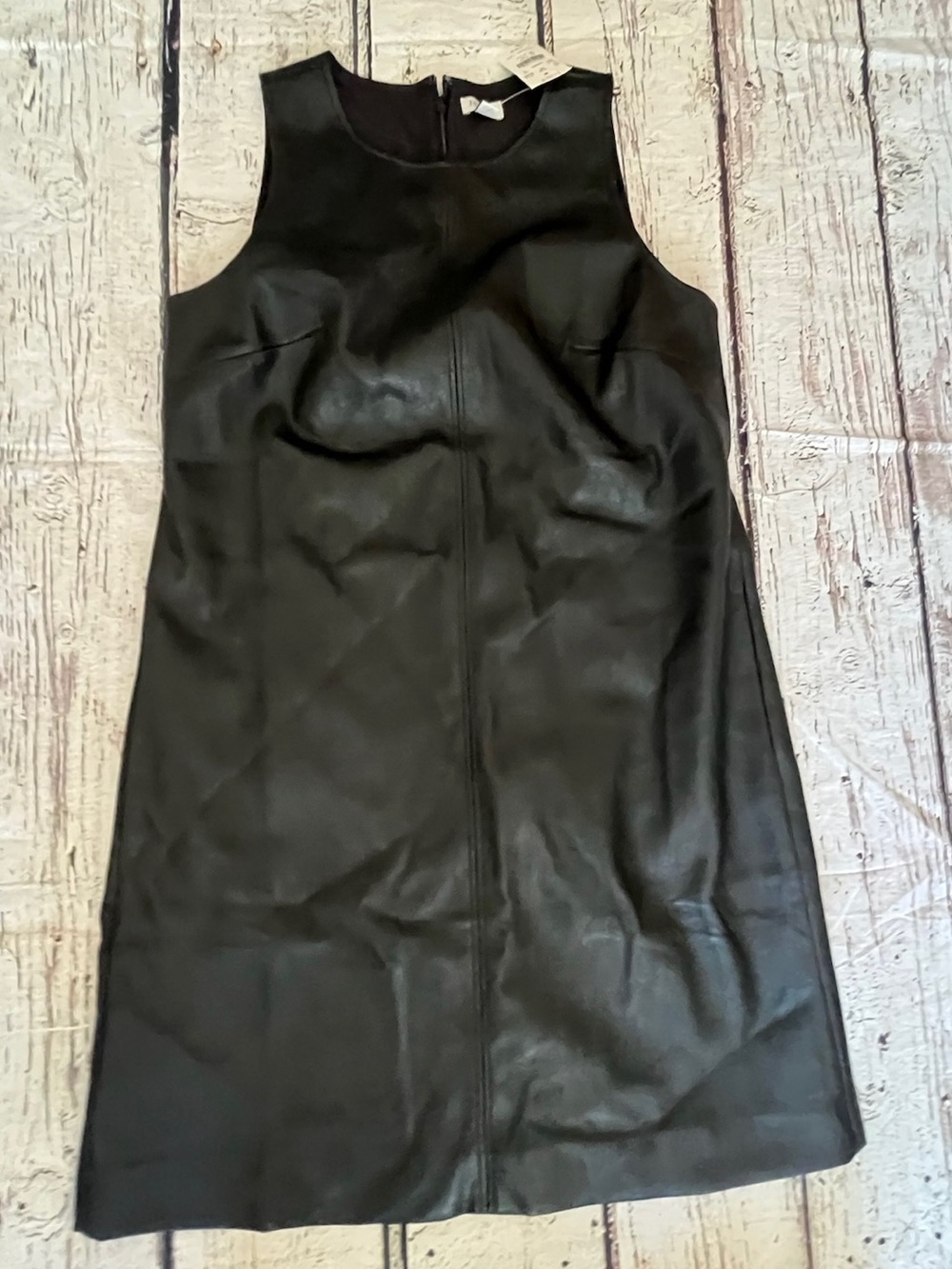 J. Crew Sleeveless Black Faux Leather Shift Dress